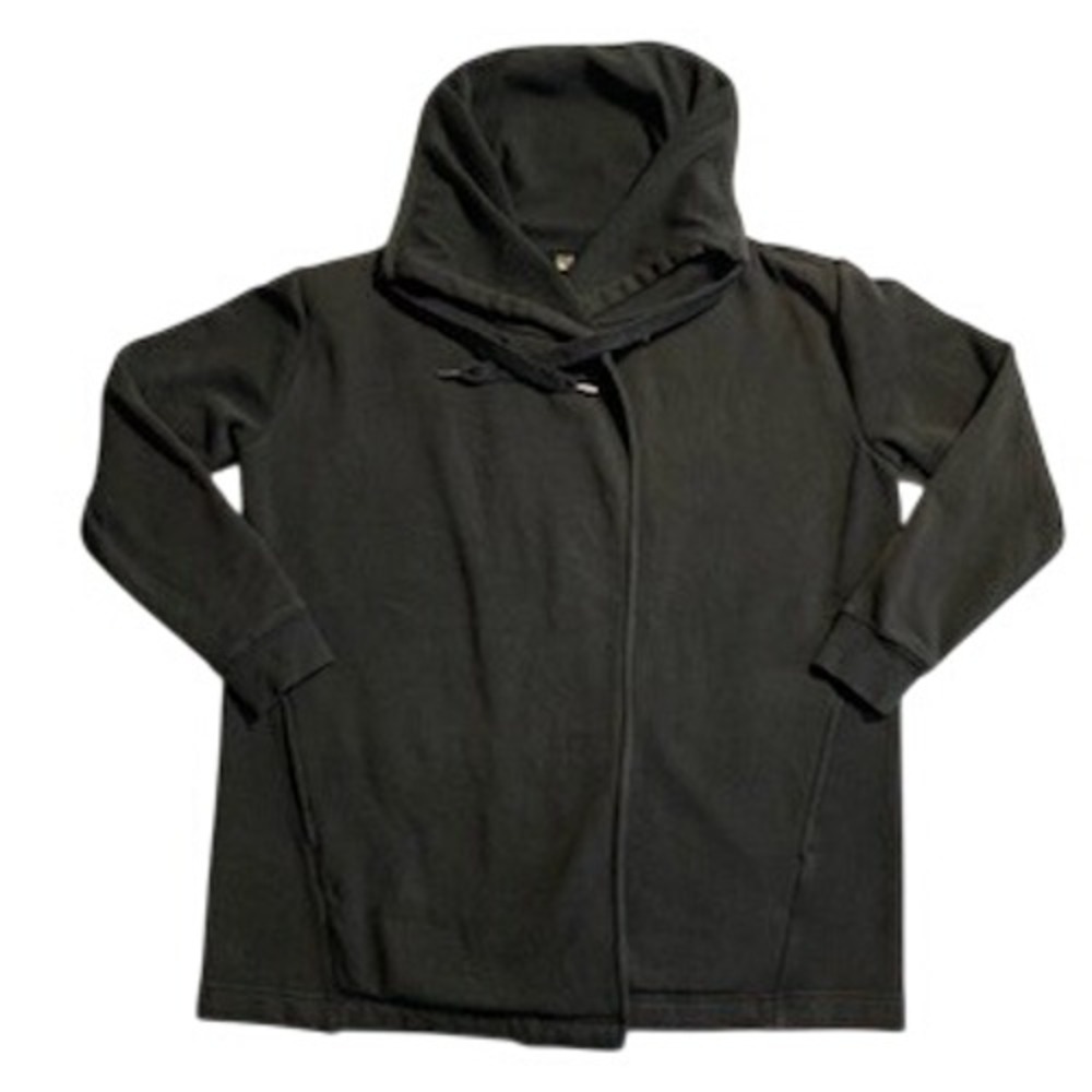 Zella Women Black Asymmetrical Snap Front Fleece Lined Cowl Neck Wrap Hoodie 1X